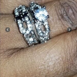 Wedding and engagement ring combo.